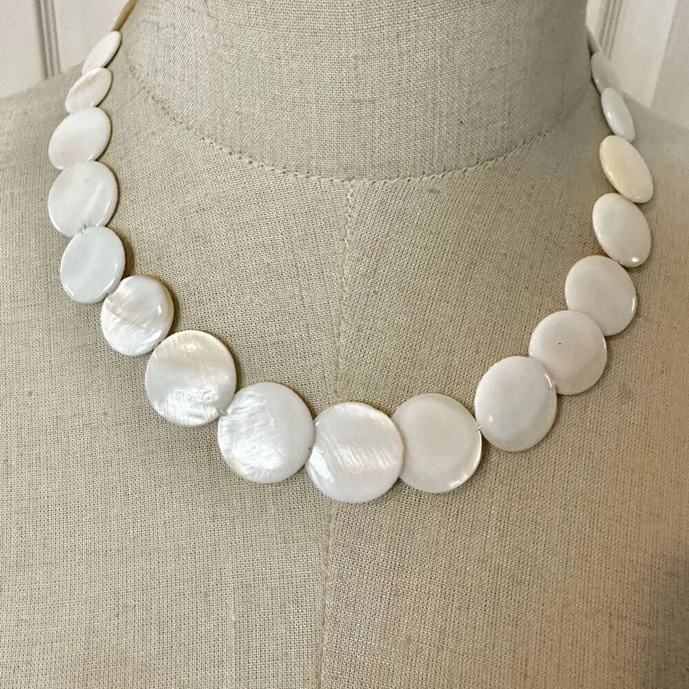 Vintage Mother of Pearl Overlapping Flat Bead Necklace